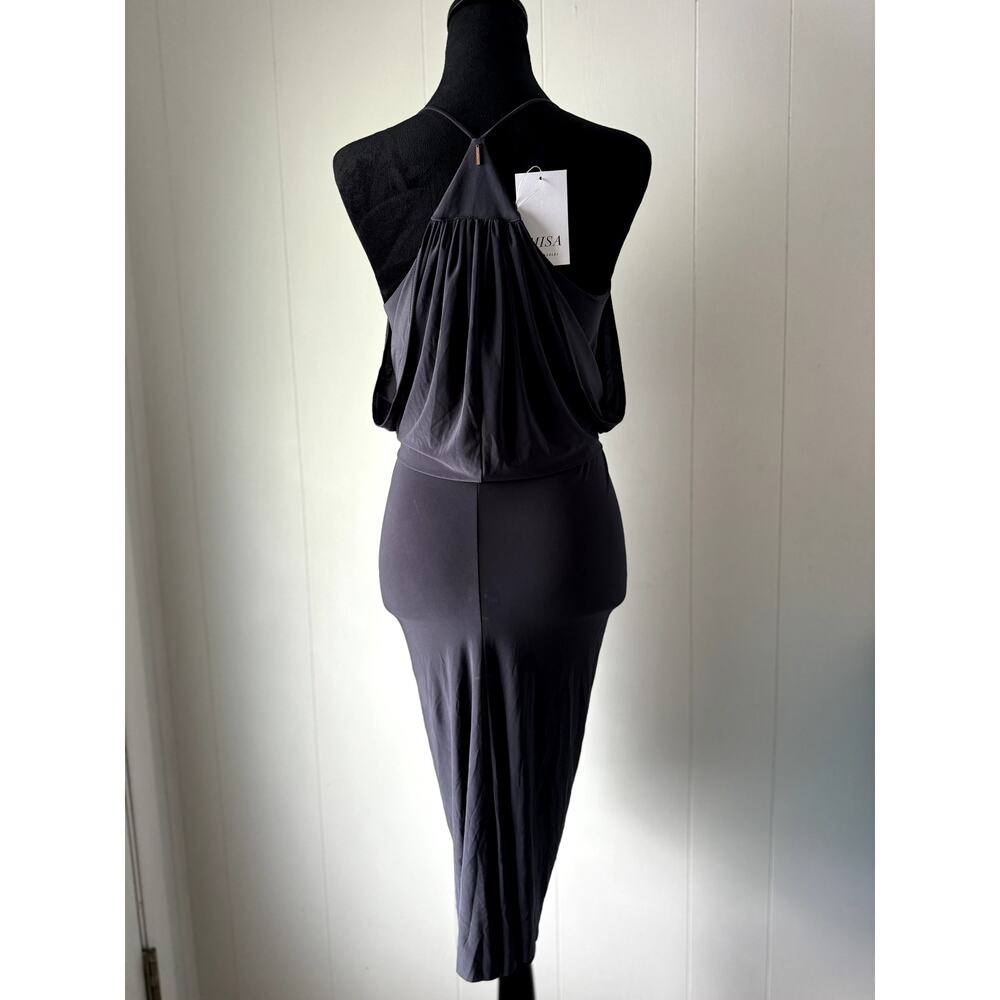 MISA Los Angeles Gray/Smokey Black Domino Draped Front Tie Dress Size XS - Picture 6 of 8